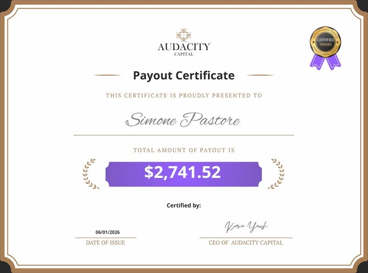 Payout Audacity Capital di Simone Pastore, 2.741 $