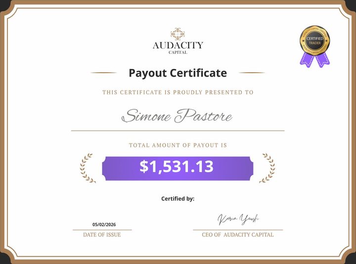 Payout Audacity Capital di Simone Pastore, 1.531 $