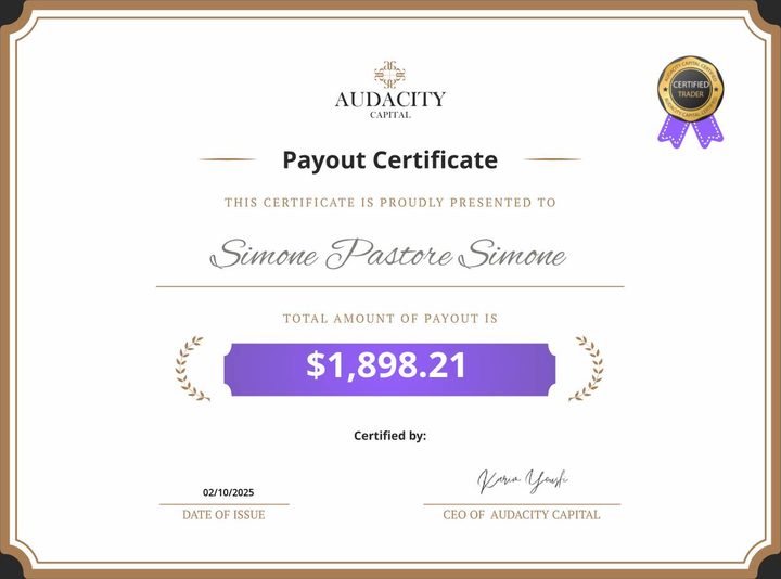 Payout Audacity Capital di Simone Pastore, 1.898 $